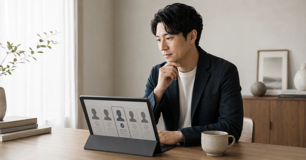 AIプロフィール写真サービスの選び方を説明するイメージ