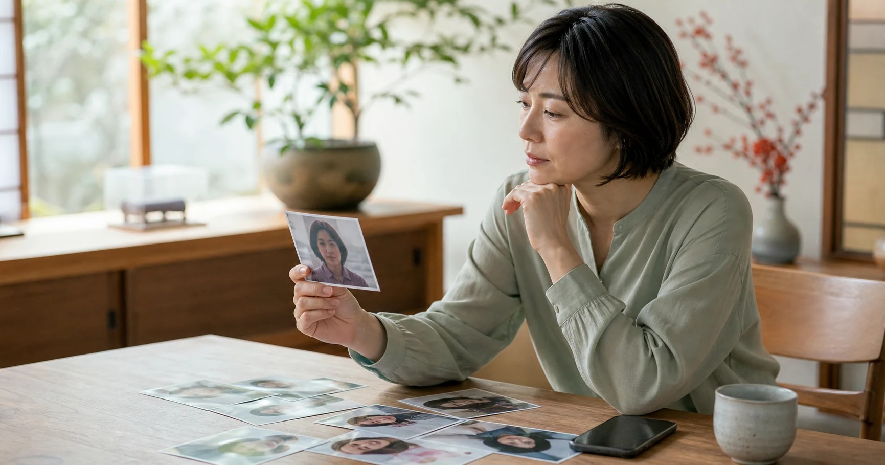 複数の自然なプロフィール写真の仕上がり方向を比較して選ぶ成人のイメージ