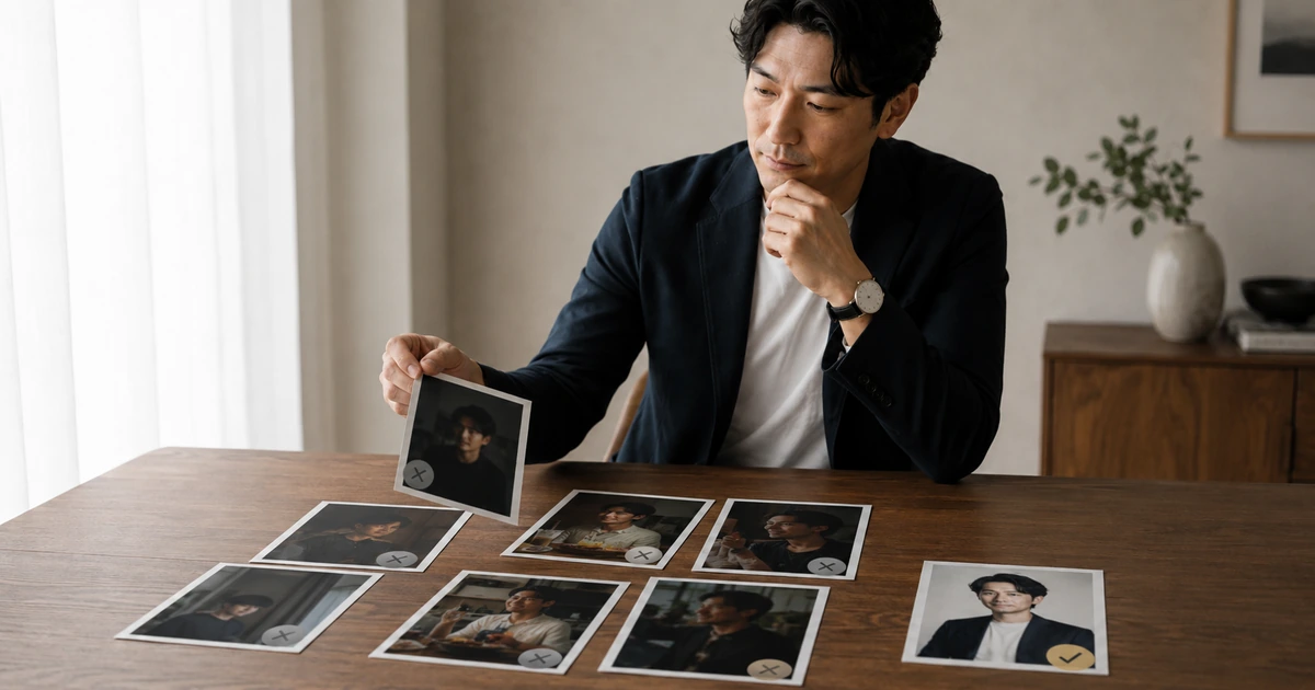 マッチングアプリで避けたいNG写真を説明するイメージ