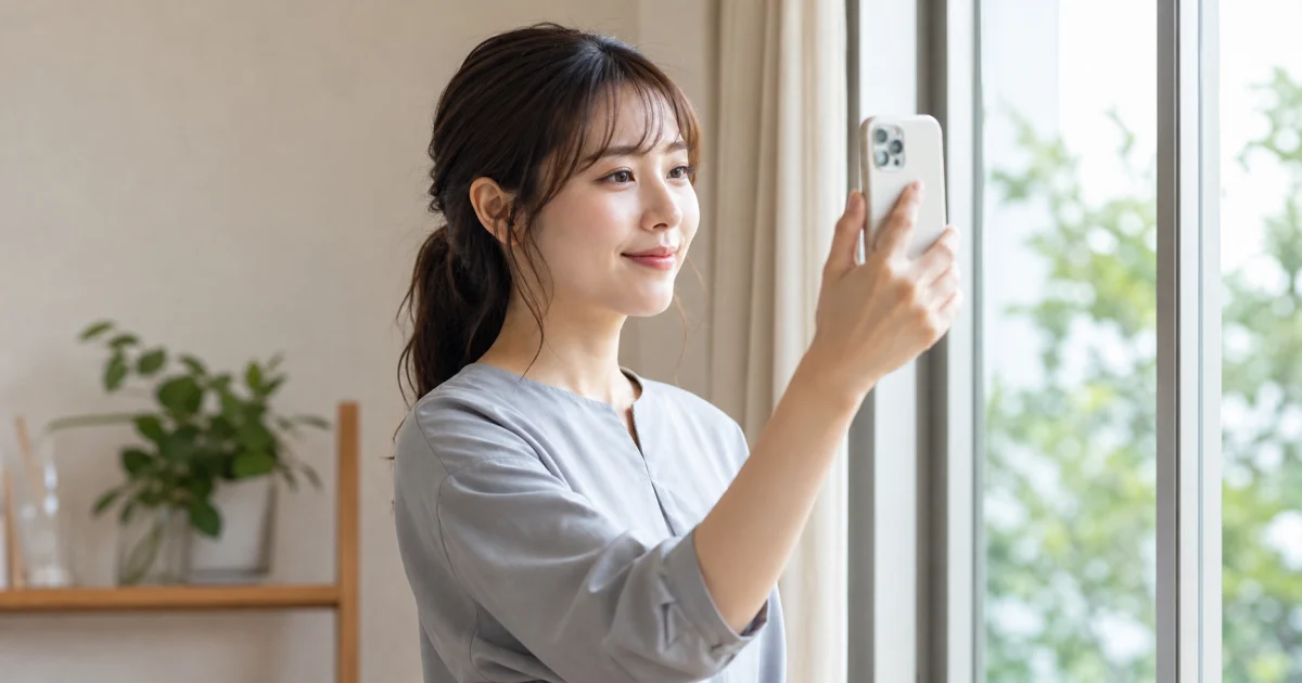 自然光の中でプロフィール写真を撮影する成人女性