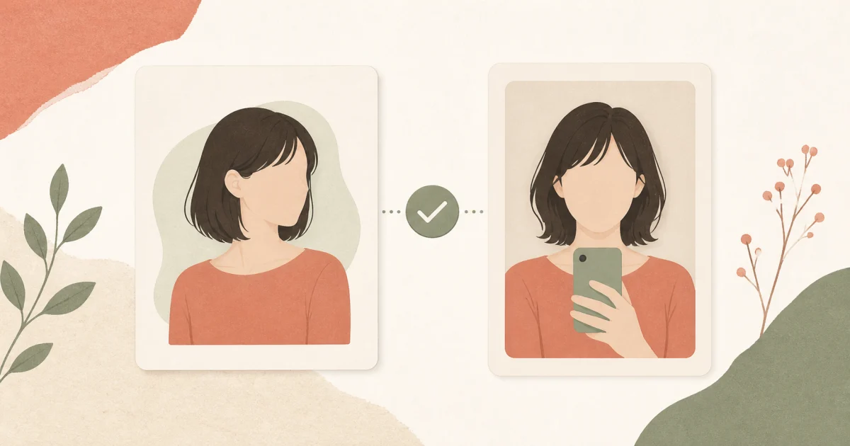 プロフィール写真と写真認証用の自撮りを分けて確認するイメージ