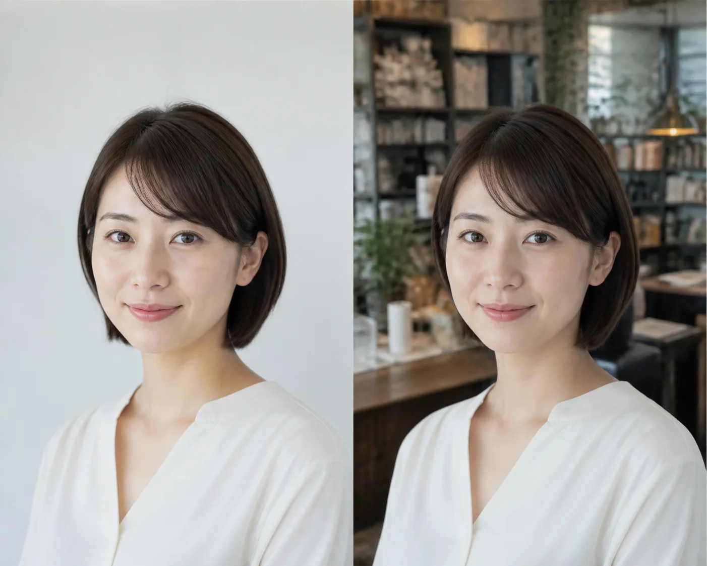 背景が整理されたプロフィール写真と、情報量が多く人物が埋もれやすい背景の比較