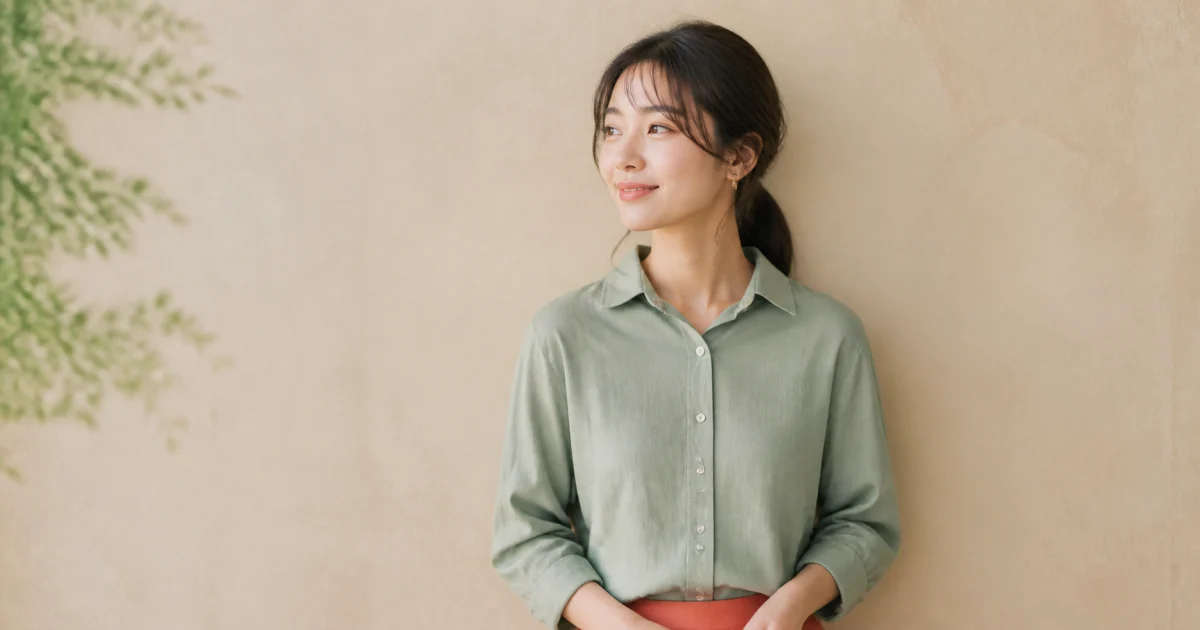 自然な日常服と背景の調和を確認できる成人女性のプロフィール写真イメージ