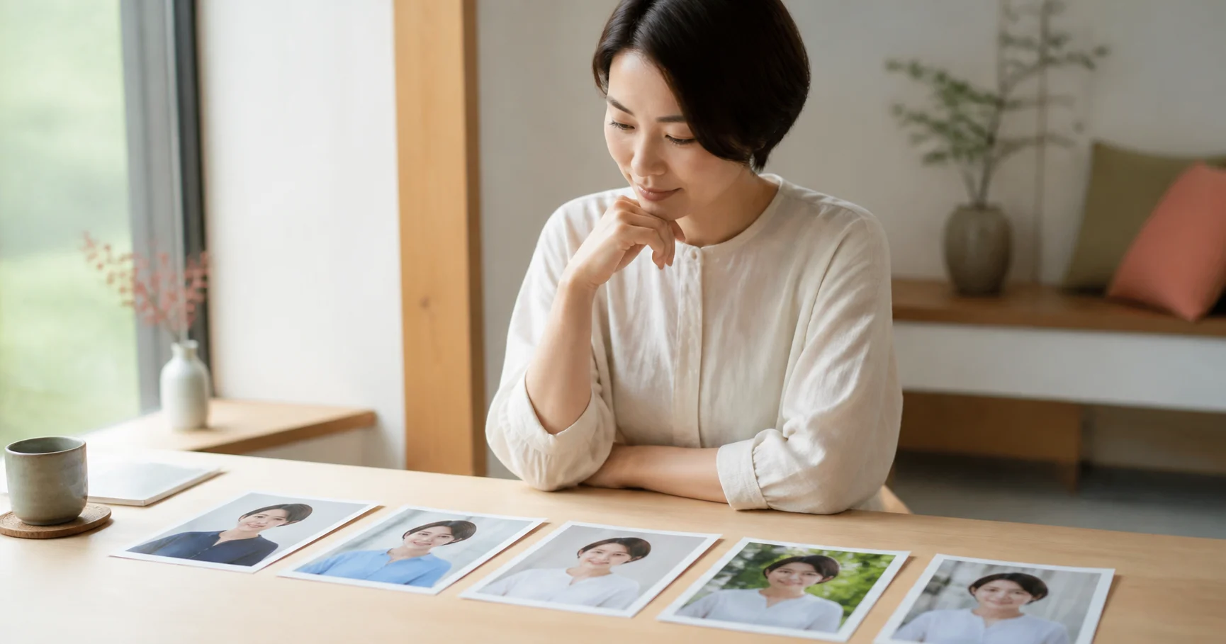 時期の異なるプロフィール写真を現在の本人らしさと照らして見直すイメージ
